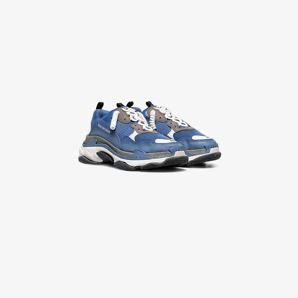 balenciaga white and blue triple s leather sneakers
