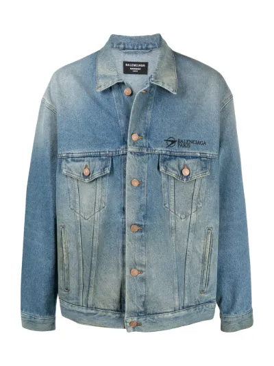 Balenciaga Giacca denim oversize con ricamo blu | MODES