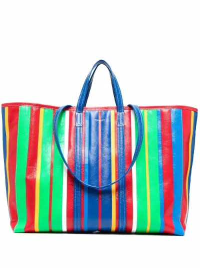 Sale Balenciaga large Barbes East-West striped shopper tote blue | MODES