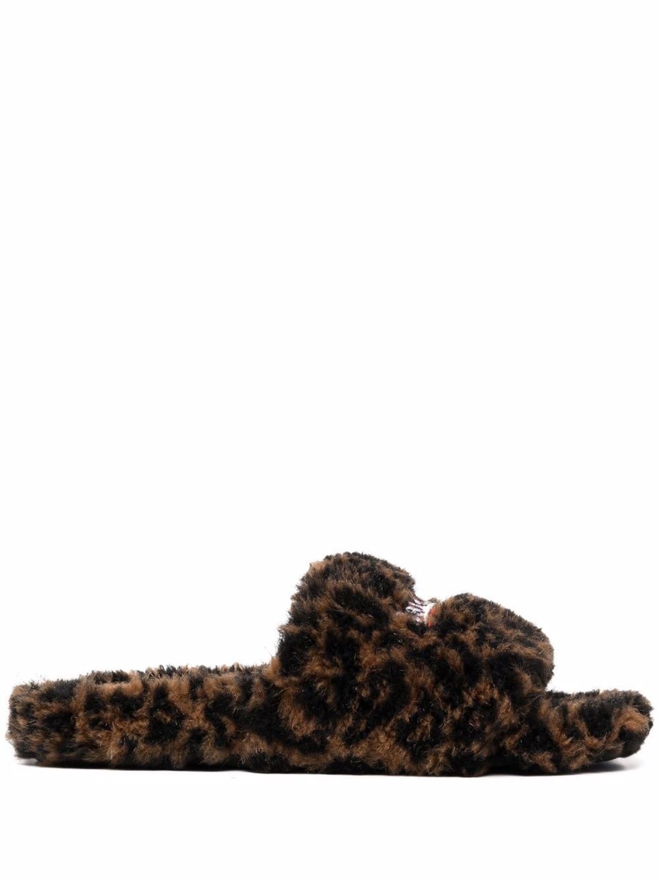 Balenciaga leopard-print faux-fur slippers black | MODES