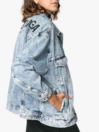 balenciaga logo print denim jacket