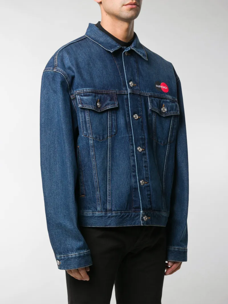balenciaga logo print denim jacket