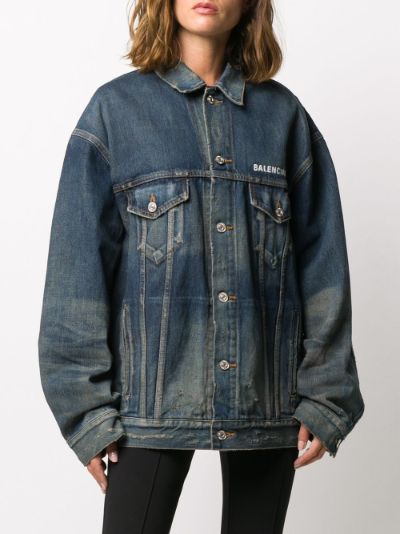 balenciaga logo print denim jacket