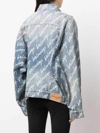 balenciaga logo print denim jacket