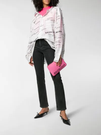 White Print Silk Shirt Logo Balenciaga Oversized BxQrdCthso