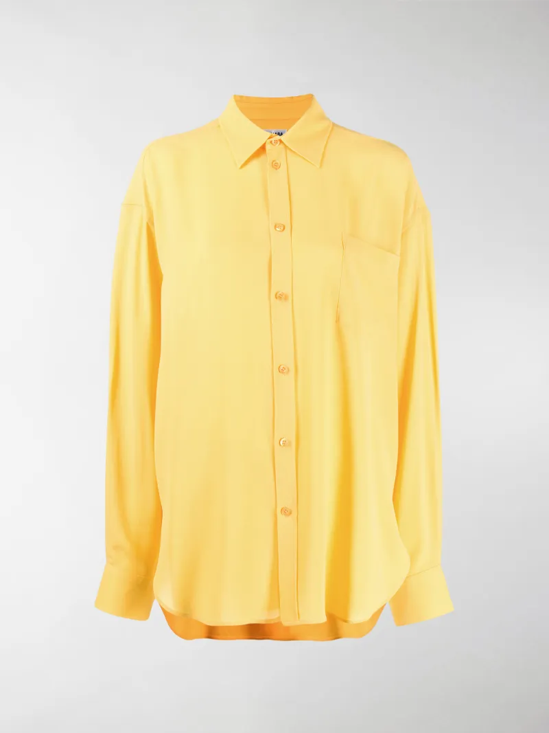 yellow button up blouse