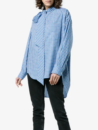 oversized logo print check cotton shirt展示图