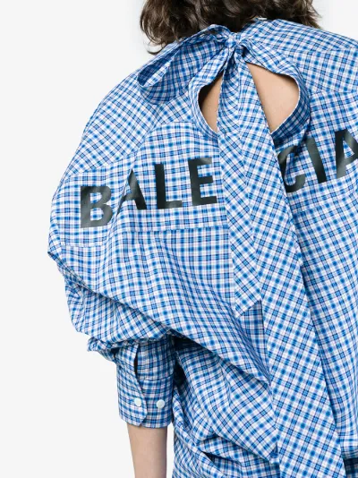 oversized logo print check cotton shirt展示图