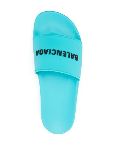 Balenciaga Sandali slides con logo blu | MODES