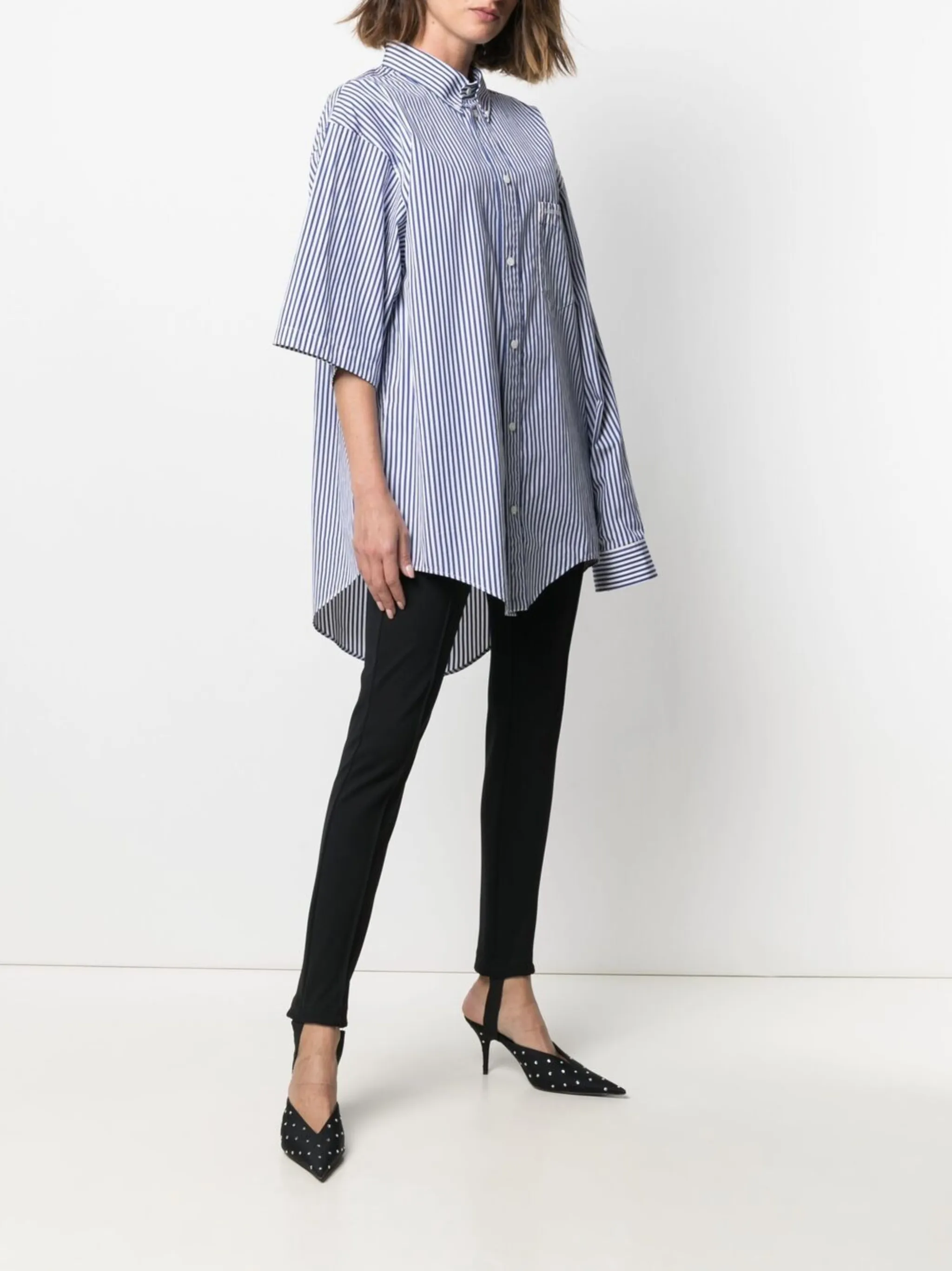 Balenciaga Asymmetric Oversize Stripe Button-Up Shirt