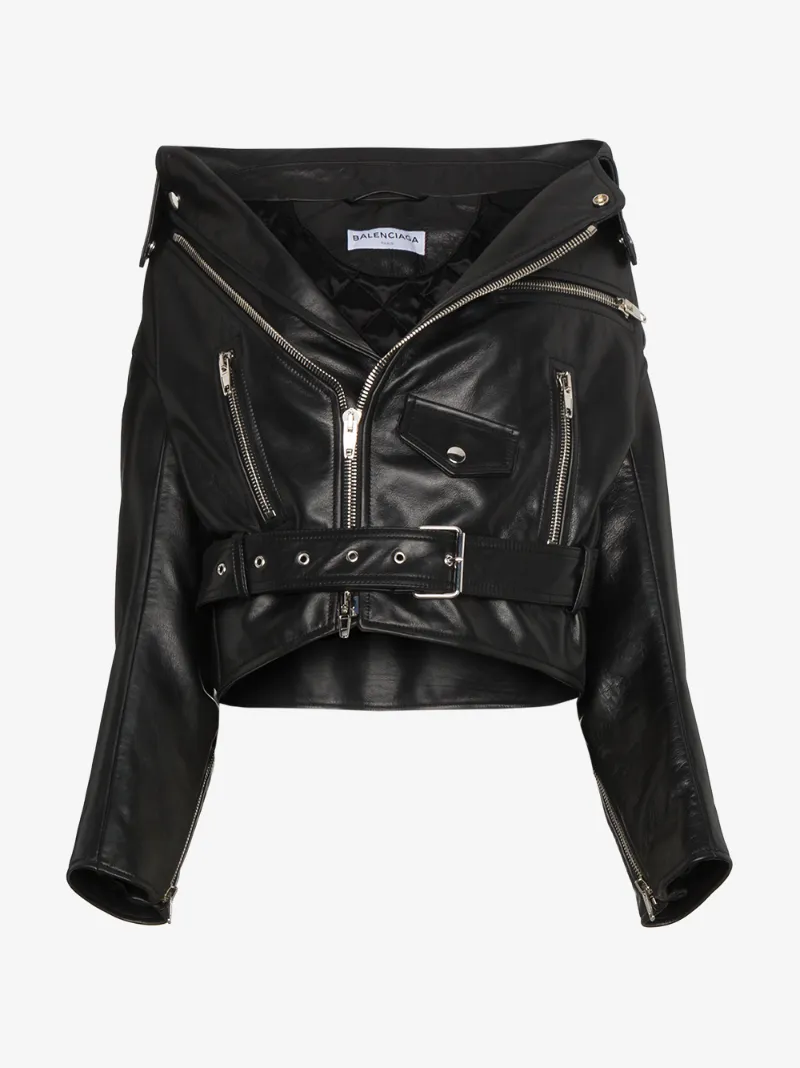 Balenciaga Swing Leather Biker Jacket Jackets Browns Balenciaga Swing Leather Biker Jacket