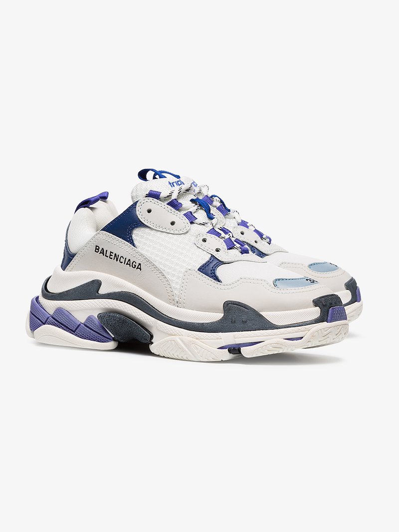 balenciaga white and blue triple s leather sneakers