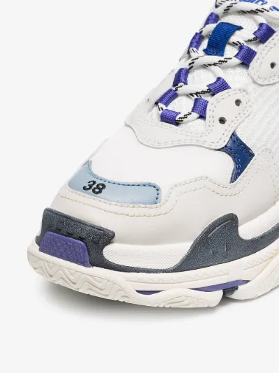 balenciaga white and blue triple s leather sneakers