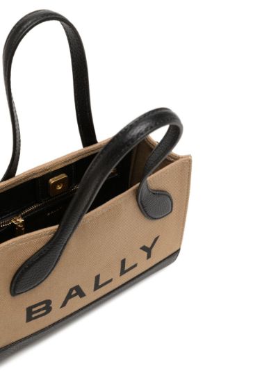 Bally B Logo Canvas Bag With Double Brown Leather Strips