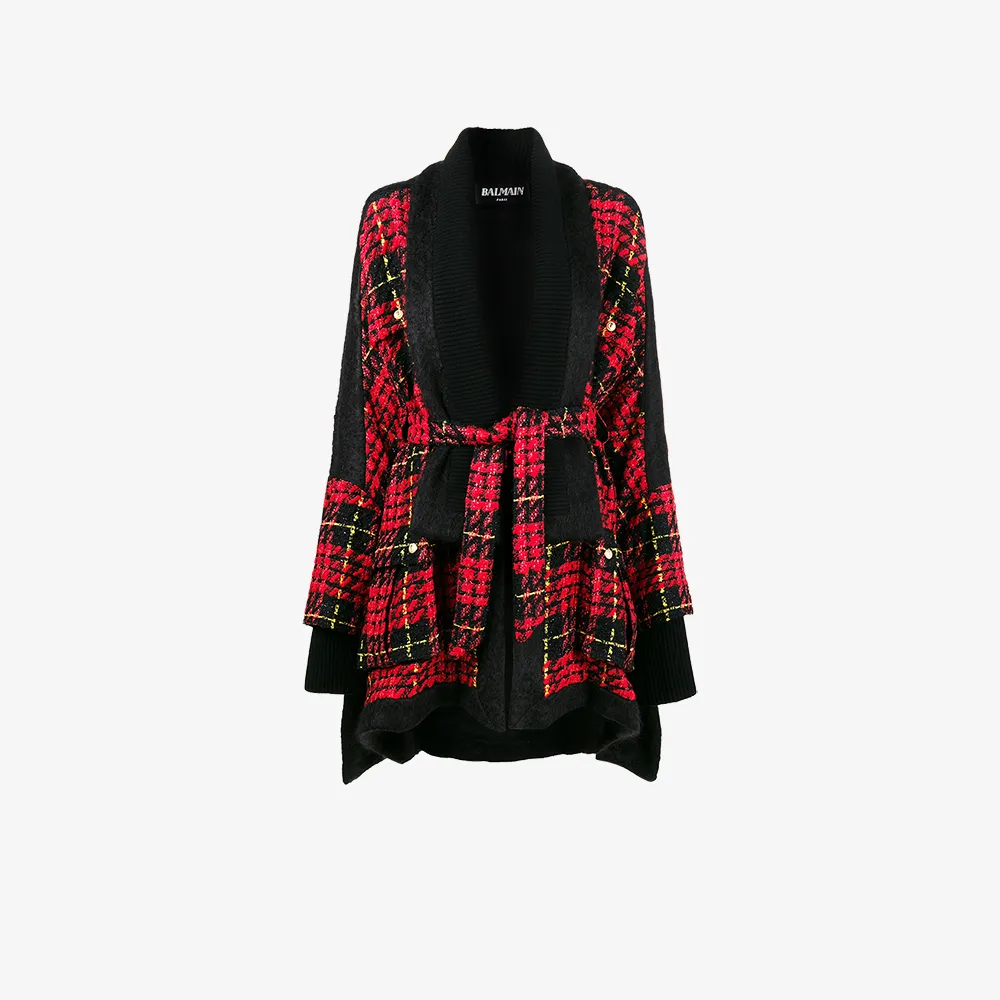 checked cape coat