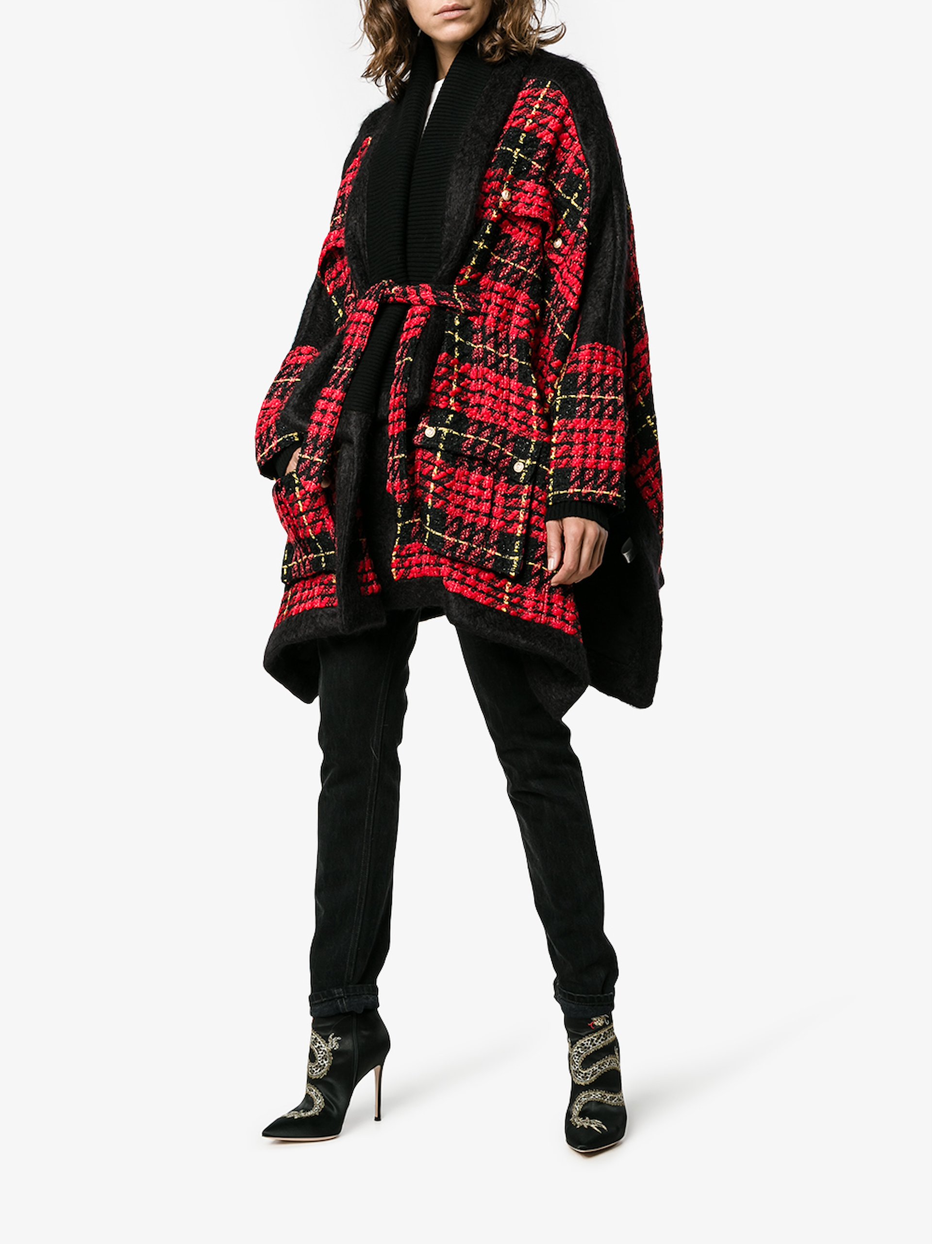 checked cape coat