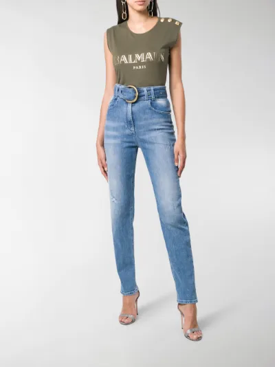 belted high rise jeans