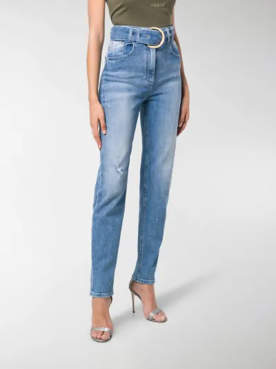 belted high rise jeans
