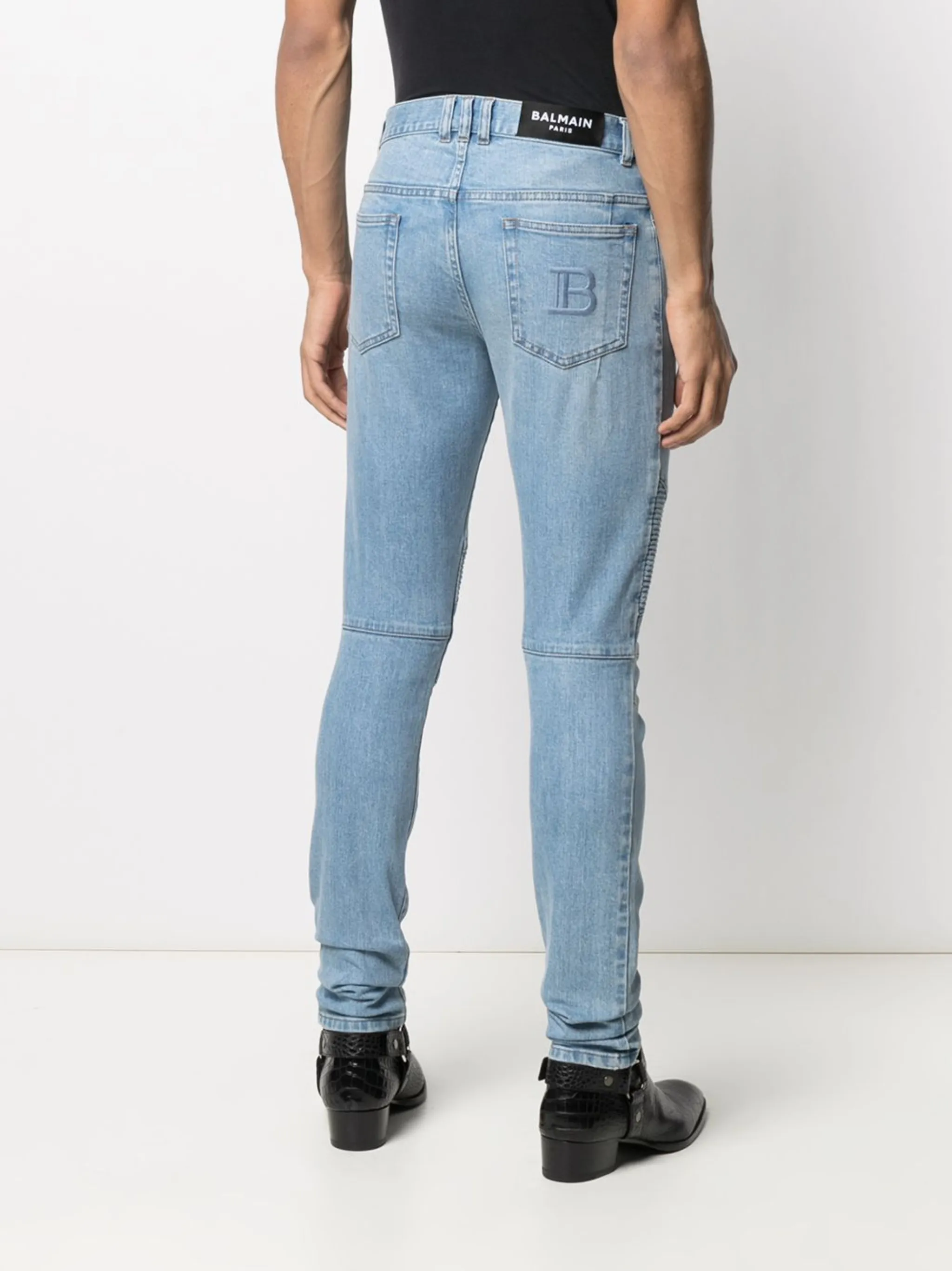 Balmain hauptlinie 2024 biker moto jeans skinny runway