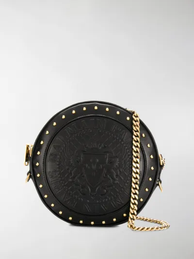 Balmain Borsa a tracolla con logo goffrato nero | MODES