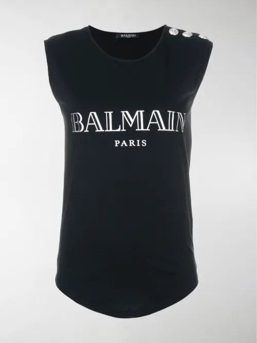 Balmain - button-embellished logo tank