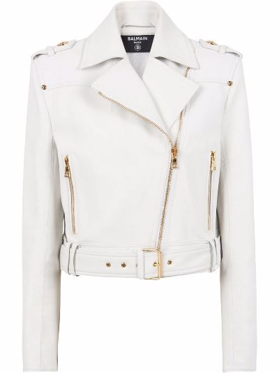 ladies cropped leather biker jacket