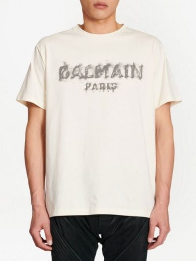 distressed logo-print cotton T-shirt | Balmain | Eraldo.com