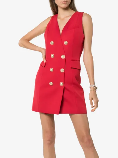 red sleeveless blazer dress