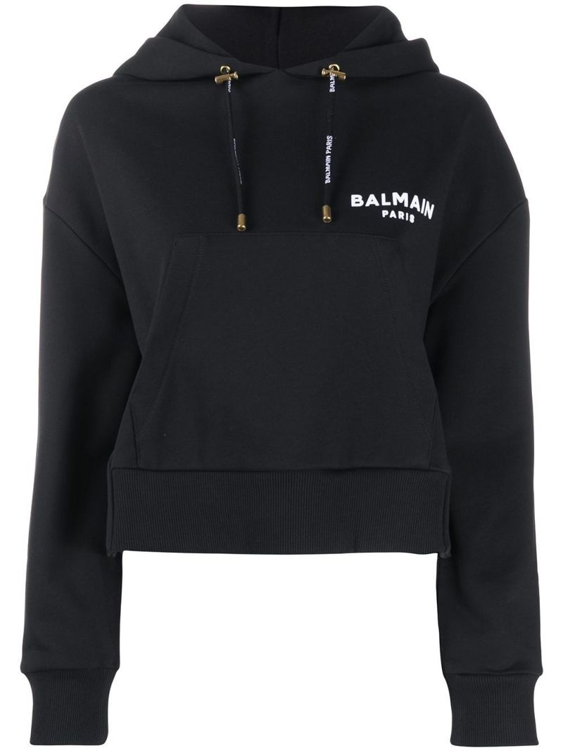 balmain cropped logo hoodie