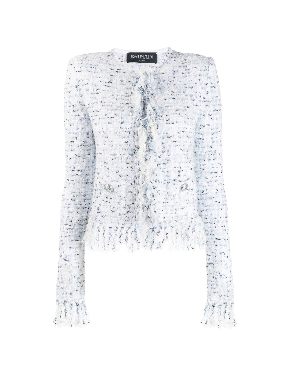 fringe-trimmed tweed jacket, Balmain