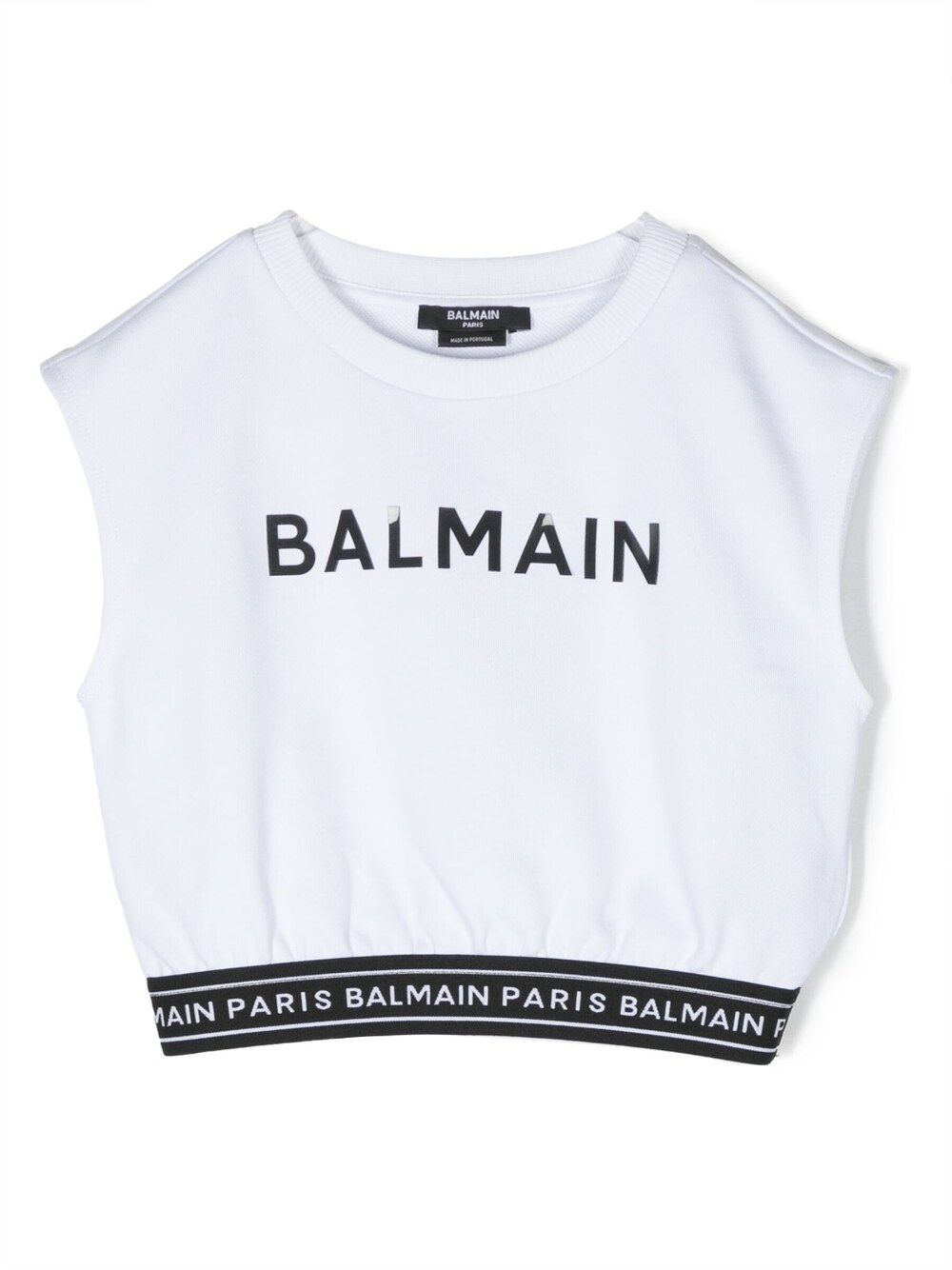 Balmain sleeveless logo discount printed cotton t-shirt