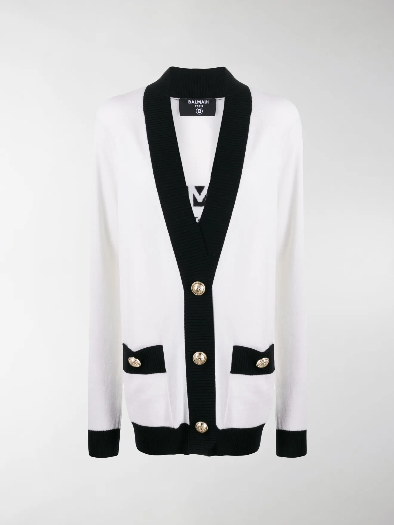 white cardigan black trim