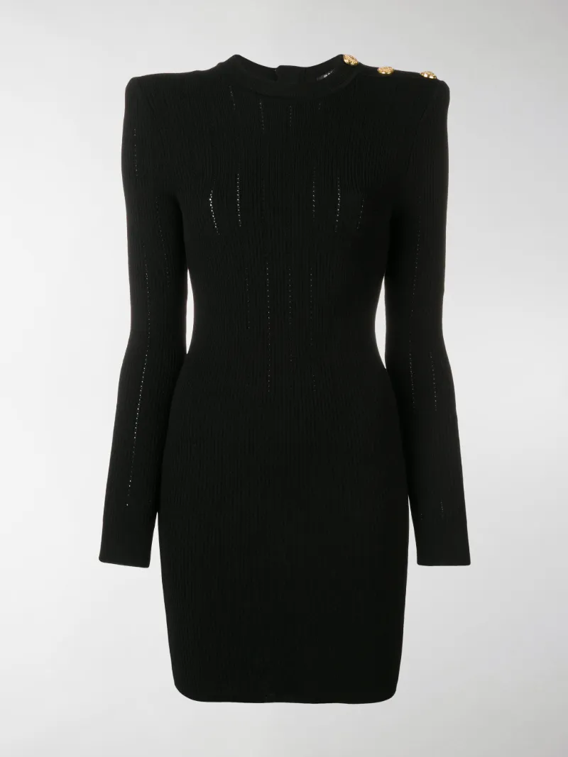 balmain black dress gold buttons