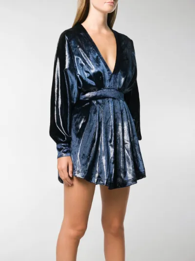 blue velvet v neck dress