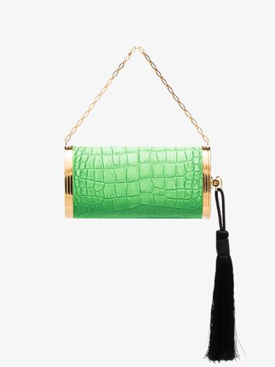 green mock croc handbag