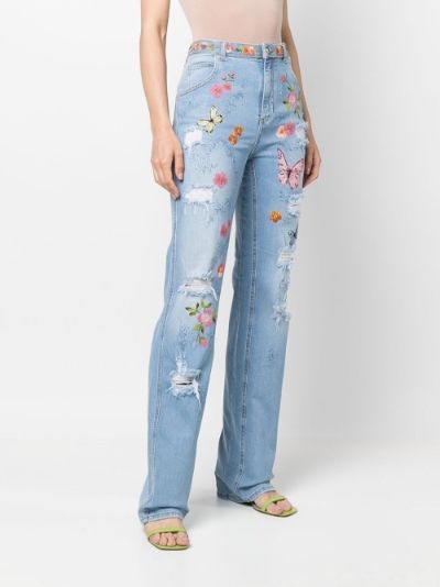 Embroidered high-rise straight jeans in blue - Blumarine