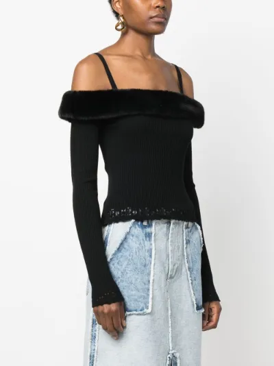 Blumarine faux fur trim off shoulder jumper Eraldo UK