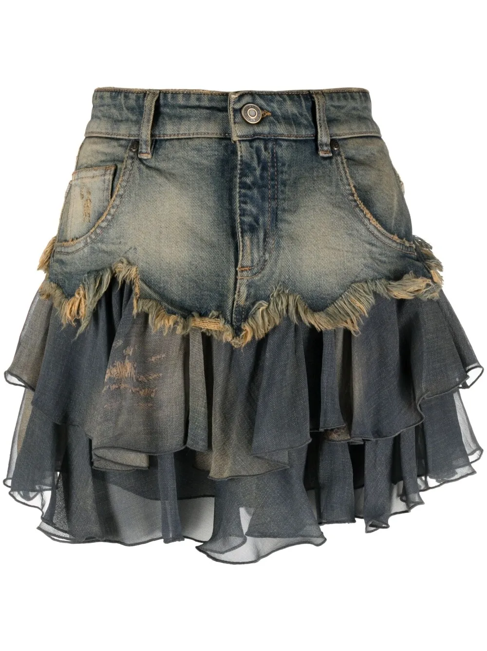 Long denim skirt with ruffle hem best sale