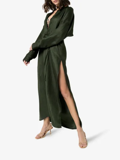 plunge neck split maxi shirt