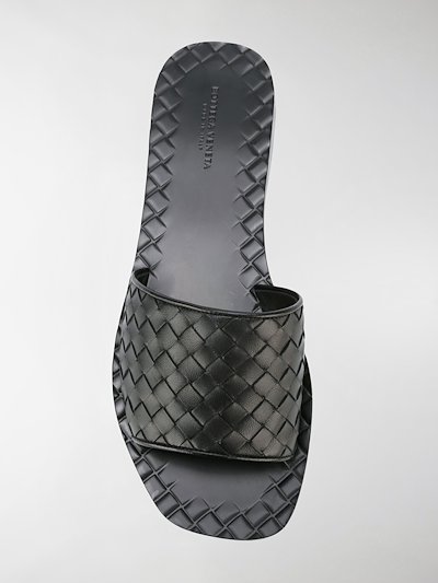 Bottega Veneta Intrecciato Weave Flat Sandals Black Modes