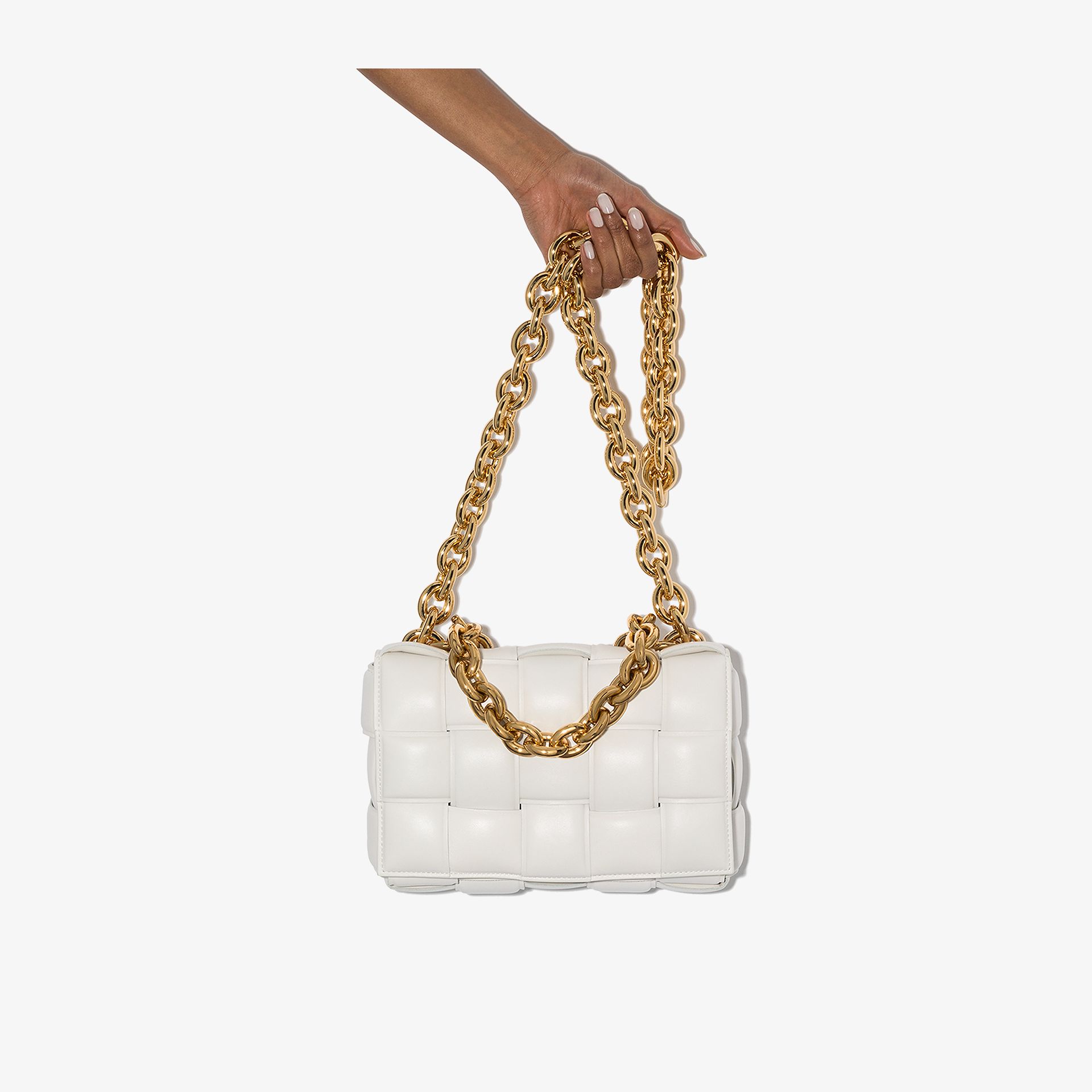 white chain shoulder bag