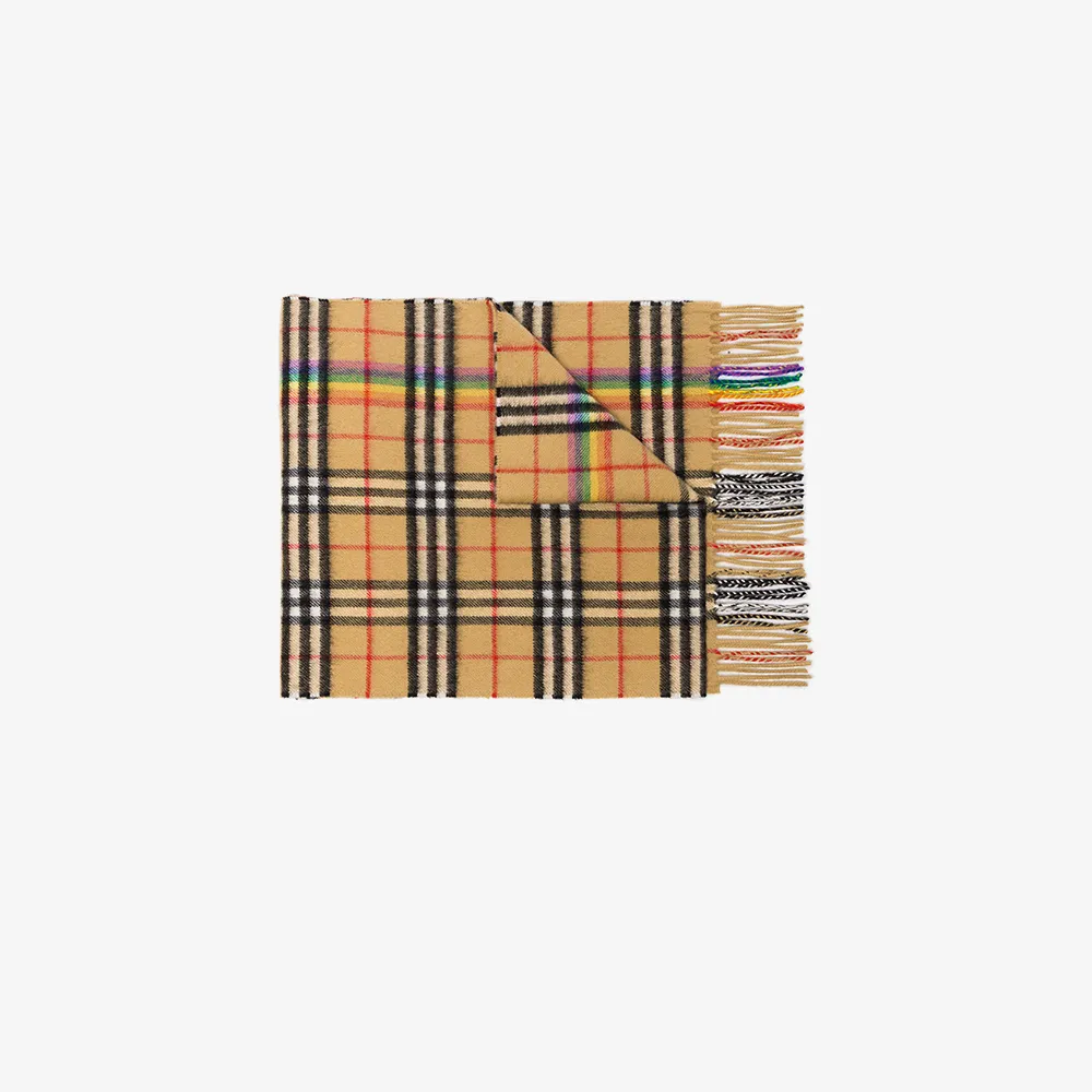 Burberry antique yellow rainbow stripe check print scarf Browns