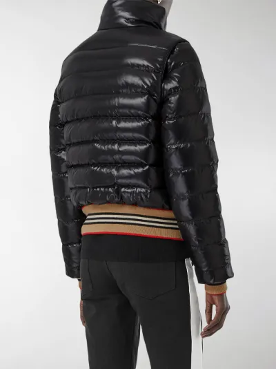 detachable sleeve icon stripe detail puffer jacket