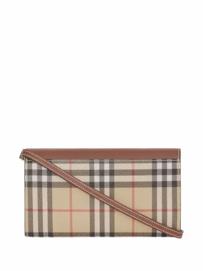 vintage check and leather wallet with detachable strap
