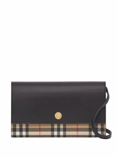 vintage check and leather wallet with detachable strap
