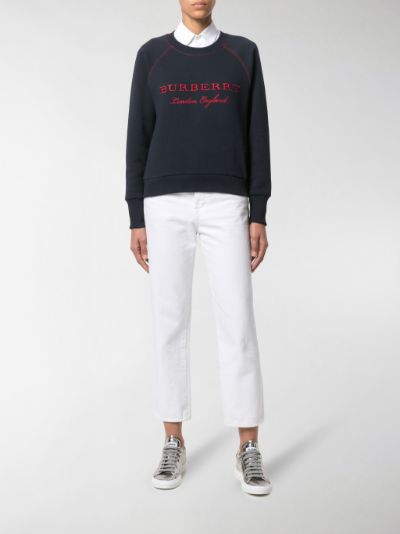 burberry embroidered cotton blend jersey sweatshirt