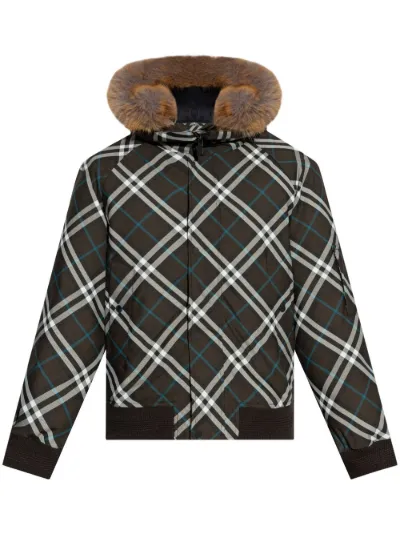 Burberry faux fur trim checkered bomber jacket Eraldo FR