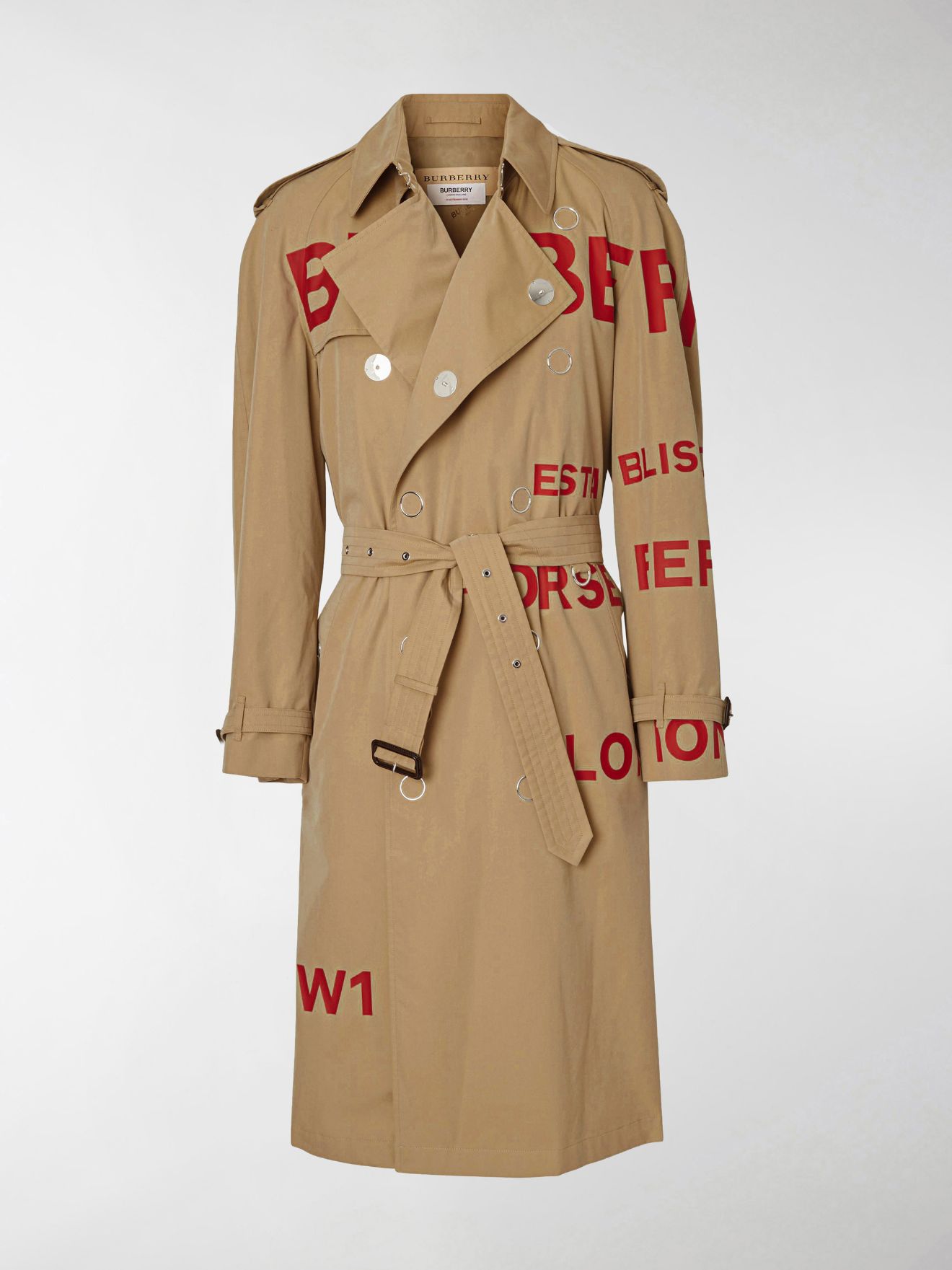 horseferry print cotton gabardine trench coat