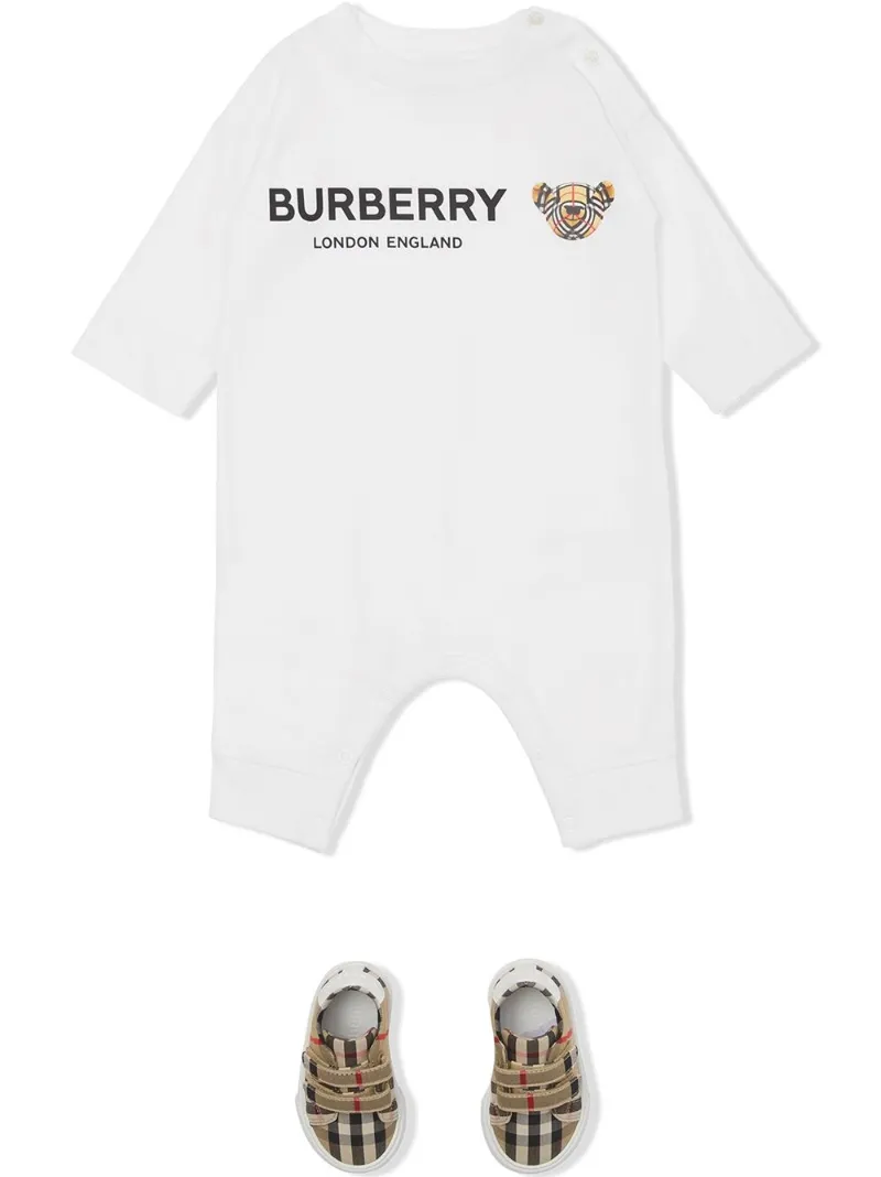 white burberry baby grow