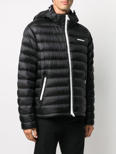 logo appliqué detachable hood puffer coat